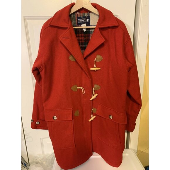 Lands End Hooded Wool Parka Toggle Coat Jacket Red Women’s Sz M MADE IN USA - Picture 3 of 9